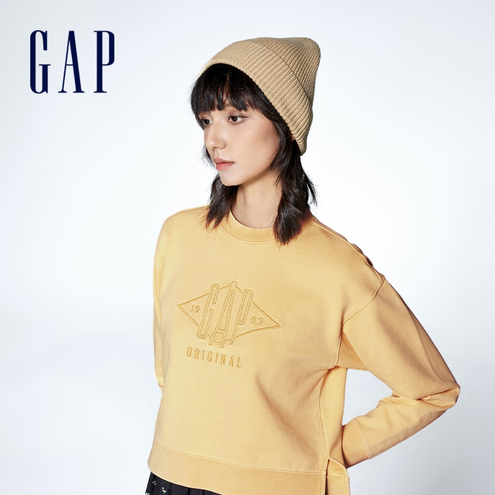 Gap 女裝 Logo純棉印花圓領大學T-黃色(874454)