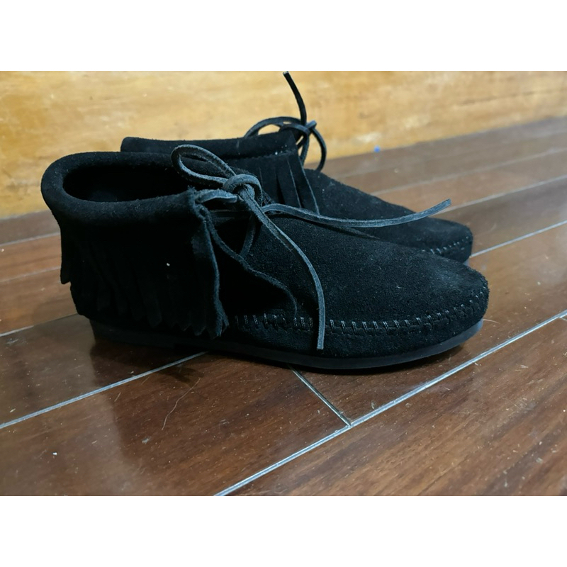 Minnetonka 黑色麂皮綁帶短靴 踝靴 US5.5