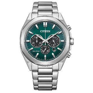 CITIZEN 星辰 CHRONOGRAPH CA4590-81X 三眼光動能紳士不鏽鋼時尚腕錶 綠面 41MM