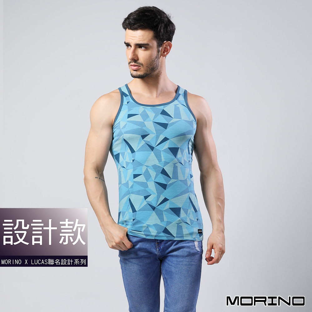 【MORINO】幾何迷彩時尚運動背心_藍色 MO5112型男 潮男 健身 男背心 LUCAS聯名款