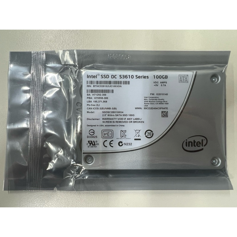 Intel 企業級SSD DC S3610 100GB(全新未拆封)