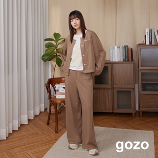 【gozo】gozo書籤撞色壓線針織外套(咖啡/深藍_F) | 女裝 顯瘦 百搭