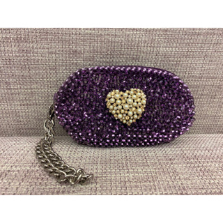 全新ANTEPRIMA 珍珠水鑽愛心裝飾紫色編織手拿包。手提包。晚宴包
