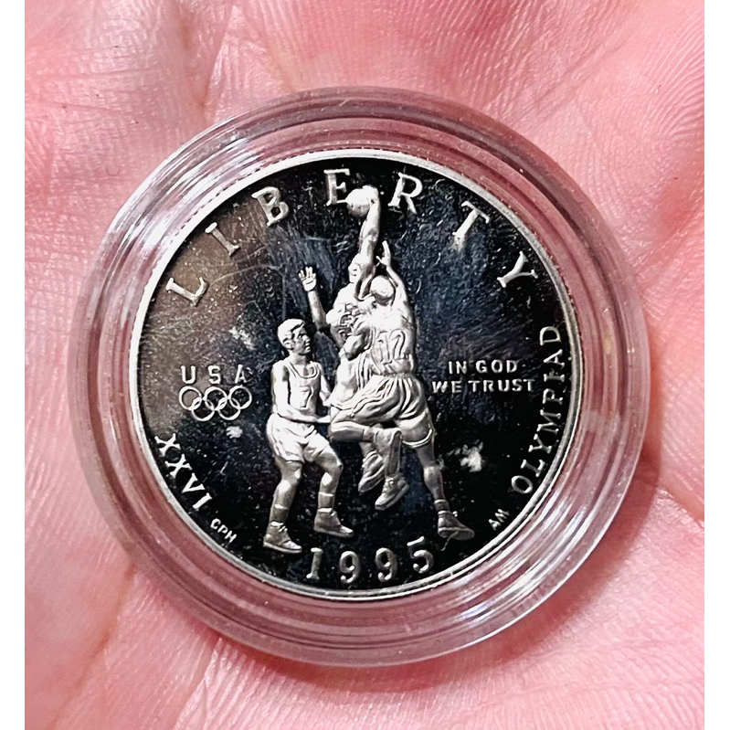 美洲 美國 1995年 亞特蘭大 夏季奧林匹克運動會  籃球 50分 精鑄紀念幣 錢幣