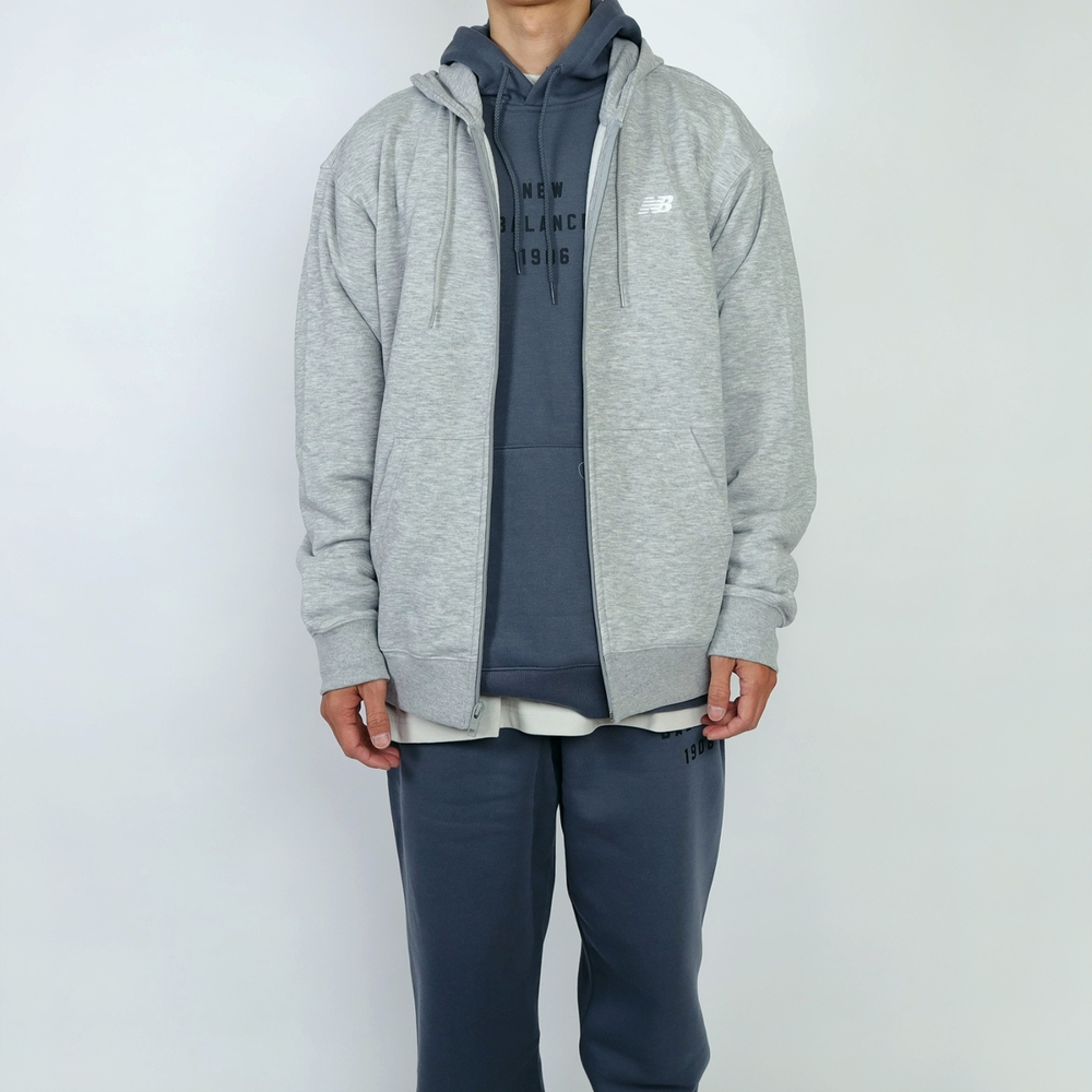 New Balance SE LOG FT Jacket 連帽外套 灰 寬鬆 長袖 男款 MJ41501AG【X-YI】