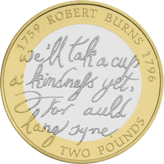 2009 英國  蘇格蘭民族詩人 羅伯特·伯恩斯 誕生 250週年 2英鎊 流通紀念幣 官方卡裝版