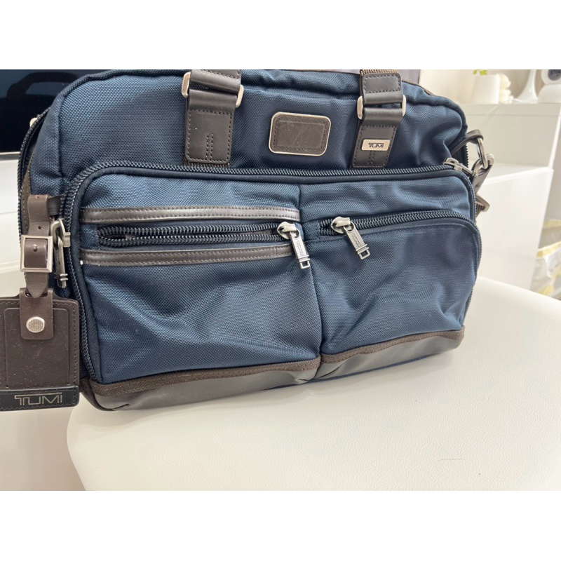 TUMI 深藍色 休閒 正式 兩用包 手提側背包 公事包 可手提
