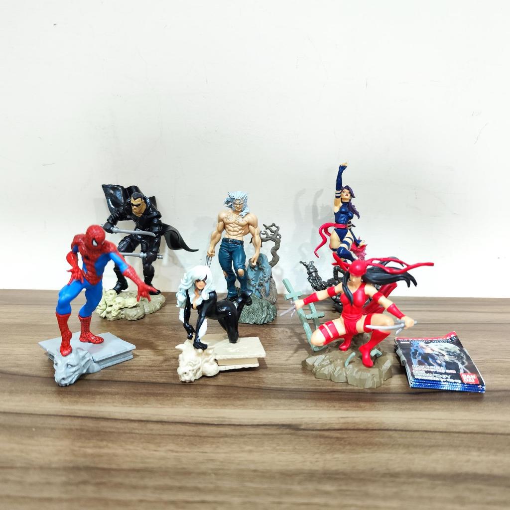 絕版老玩具Marvel曼威英雄人物蜘蛛人Spider Man金鋼狼，刀鋒戰士，艾瑞卡，靈蝶，黑貓共六款扭蛋組