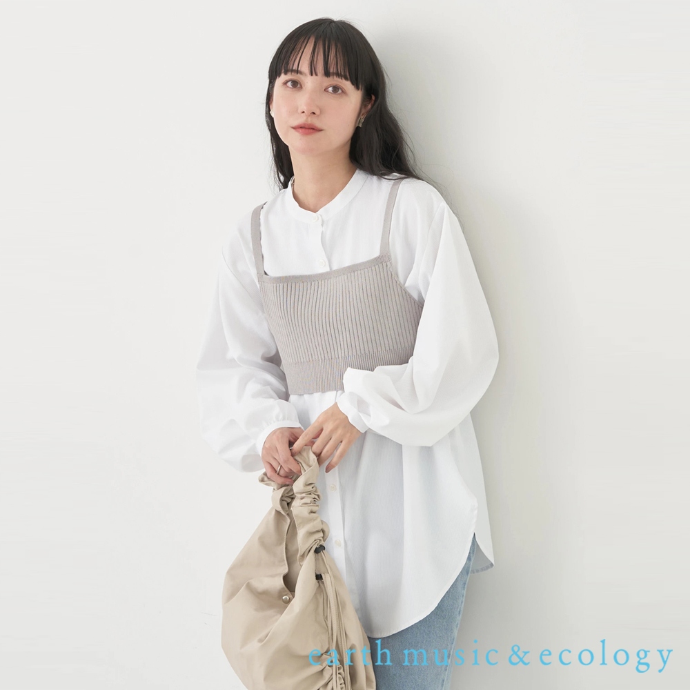 earth music&ecology 【SET ITEM】短版平口針織背心+圓弧下擺長袖襯衫(1K41L0G0400)