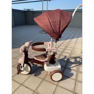 日本 iimo 兒童折疊三輪車 {防曬升級版遮陽款 }粉棕色