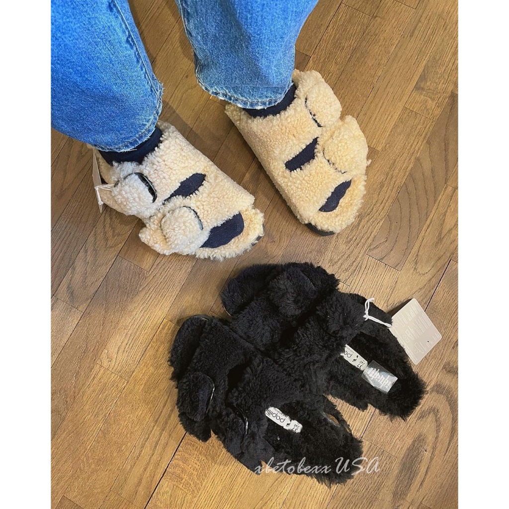 =betobe= 美國購入全新真品 勃肯Birkenstock 旗下Papillio 厚底 泰迪 毛毛拖鞋  黑 現貨