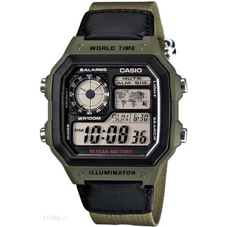CASIO卡西歐 軍綠帆布電子錶/AE-1200WHB-3B