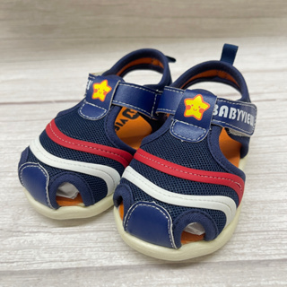 ［出清品］《布布童鞋》Babyview藍色星星流線圖案護趾寶寶嗶嗶涼鞋(13公分)