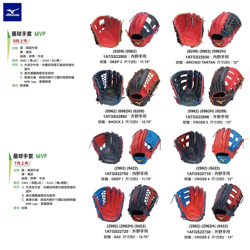 最新款 MIZUNO 美津濃 投手手套 內野手套 外野手套 棒球手套 壘球手套 棒球 壘球 投手 內野 外野 手套 牛皮