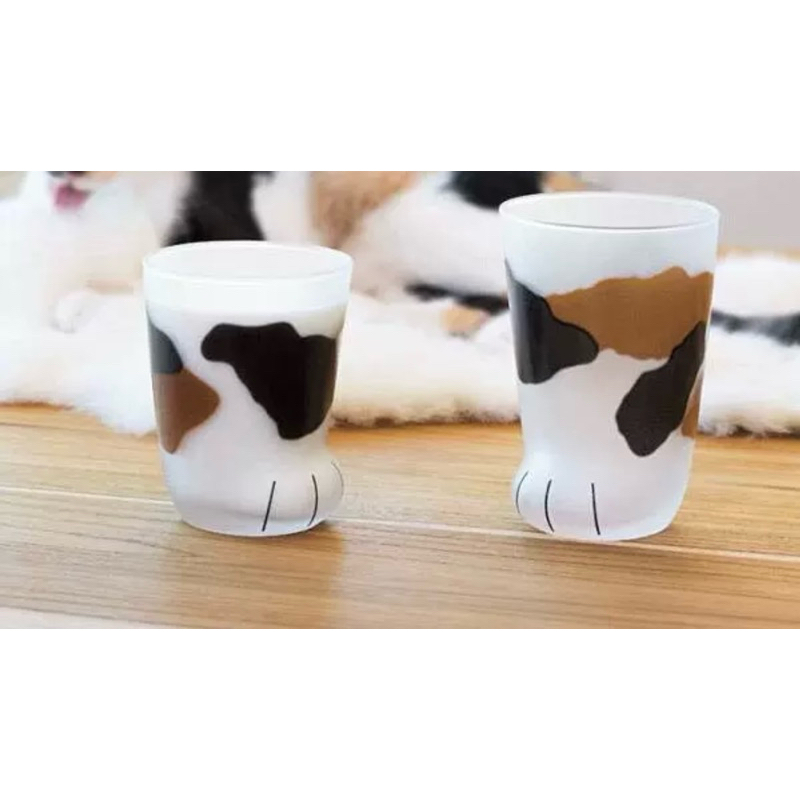 日本式玻璃杯 可愛貓腳杯 三花貓杯子 杯 杯子 三花貓爪杯