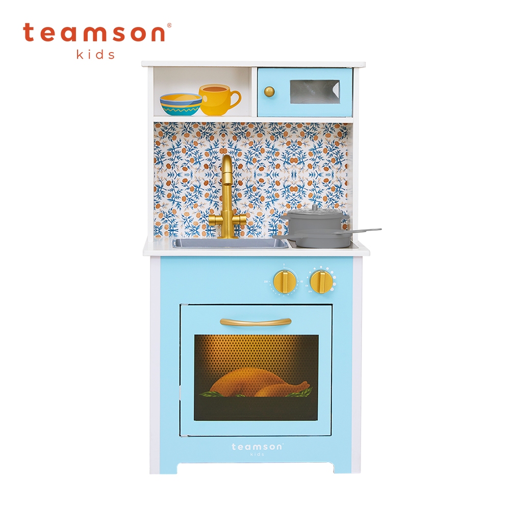 Teamson 小廚師戴米爾經典玩具廚房 – 藍色(附配件)-活動賣場