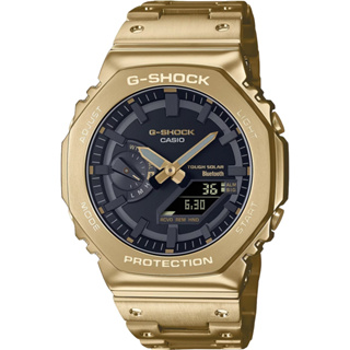 CASIO 卡西歐 G-SHOCK 八角農家橡樹 全金屬版 太陽能藍芽連線雙顯手錶-奢華金 GM-B2100GD-9A