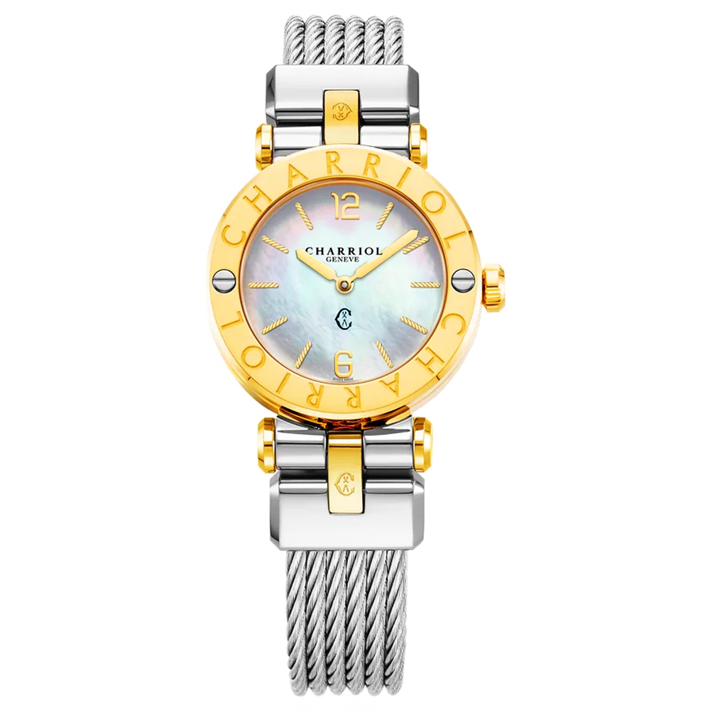 CHARRIOL 夏利豪(CR28SY.590.004) St-Tropez 珍珠母貝錶盤 石英女腕錶-金色28mm