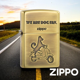 ZIPPO 拉風狗狗騎士(金色)防風打火機 ZA-2-100B 金色機身 雷射雕刻 復古機車 瘋狂旅程 終身保固