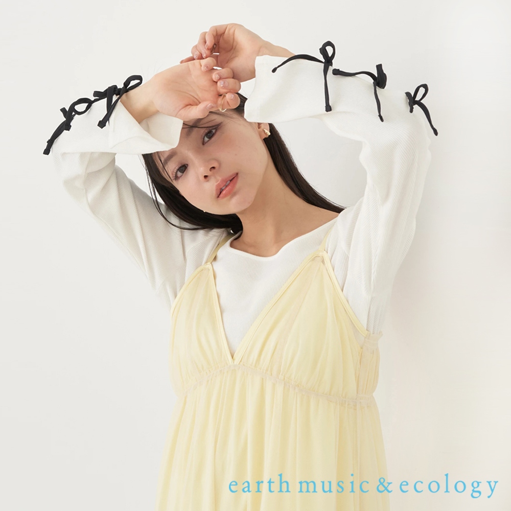 earth music&amp;ecology 袖開衩蝴蝶結緞帶設計圓領T恤(1L41L1C0500)