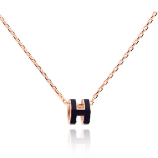 HERMES mini Pop H立體簍空橢圓項鍊(墨藍/玫金)371008-12