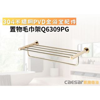【文成】凱撒衛浴-置物毛巾架Q6309PG(304不鏽鋼PVD金浴室配件)置物架 置衣架 置物平臺 浴巾架 浴室收納架