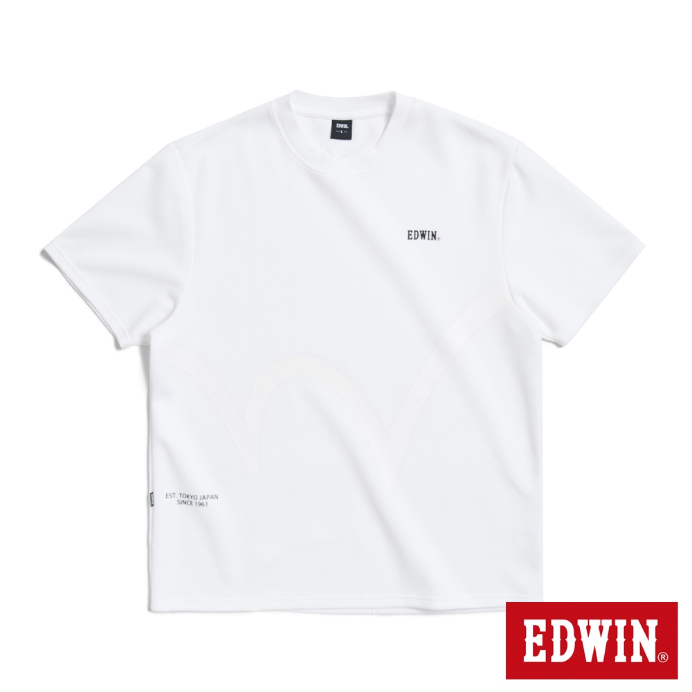 EDWIN 涼感吸濕排汗W印花寬版短袖T恤(白色)-男款