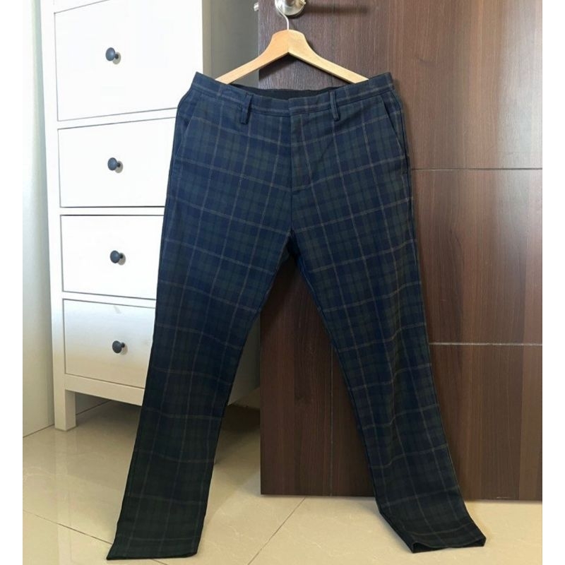 Zara 綠色格子長褲 Zara Men's Casual Pants 休閒褲 西裝褲 直筒