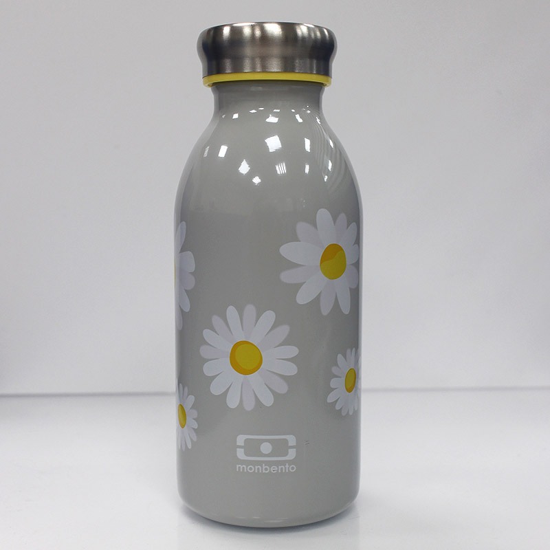 展示樣品出清-含紙盒 未使用 法國MONBENTO 牛奶瓶 不鏽鋼瓶 保溫瓶 迷你隨身水瓶 灰色 350ml