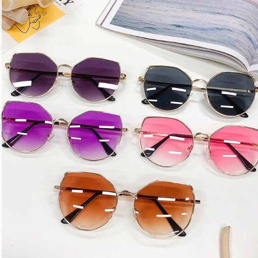 新款 金屬多邊形 高質感太陽眼鏡 多色可選 微貓眼太陽眼鏡 開車旅行墨镜 74219