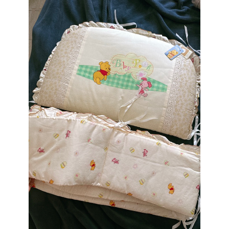 麗嬰房 小熊維尼 嬰兒床 床圍 手榜床圍 兩件組 純棉