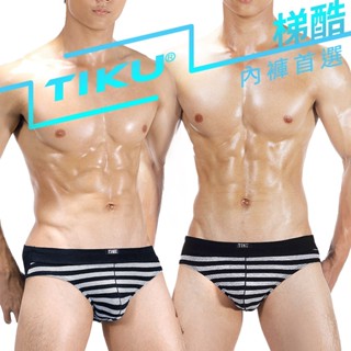 TIKU 梯酷 條紋派對 棉質透氣三角男內褲 1239-黑灰 BC1239