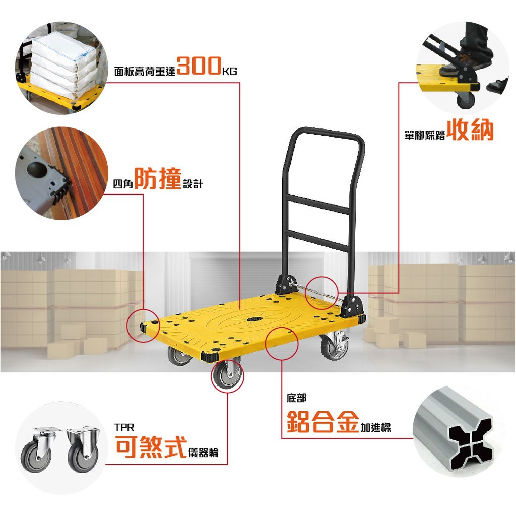 【老張】折疊式手推車 KT-800-L KT-900-L 黑色 黃色 手推車 折疊推車 送貨車 運輸車 工具車 載貨車
