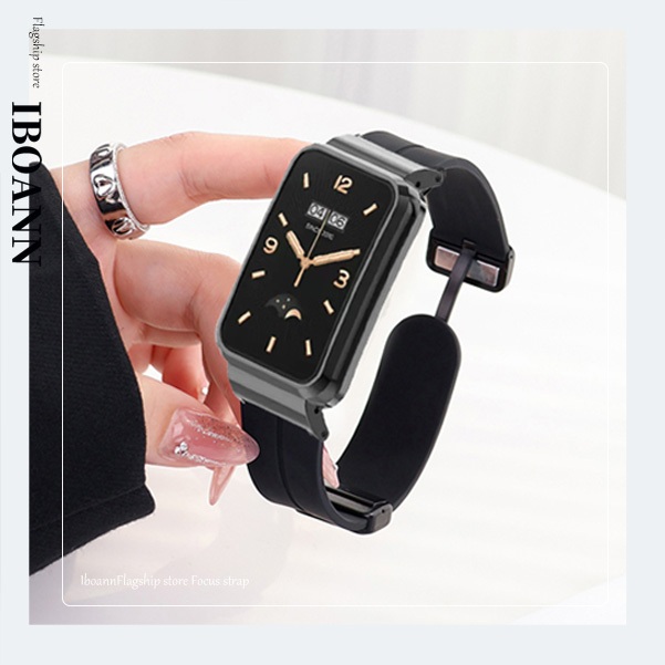 小米手環7 Pro 磁吸折疊扣硅膠男女學生情侶小米手錶帶 Mi Watch 7 Pro 小米手環7錶帶 金屬框保護套錶帶