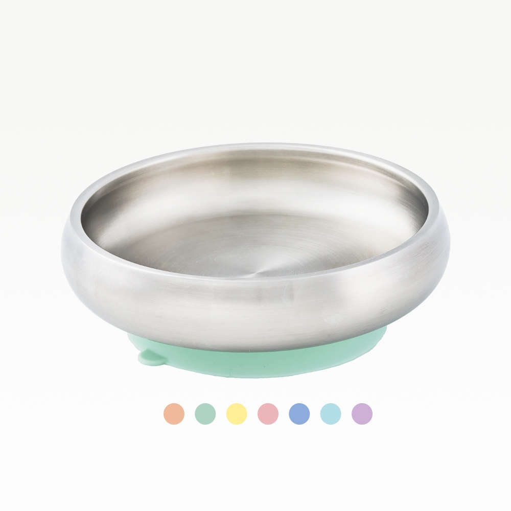 【美國 little.b】316雙層不鏽鋼 寬口麥片吸盤碗(盤) 6色  寶寶學習碗 兒童學習餐具