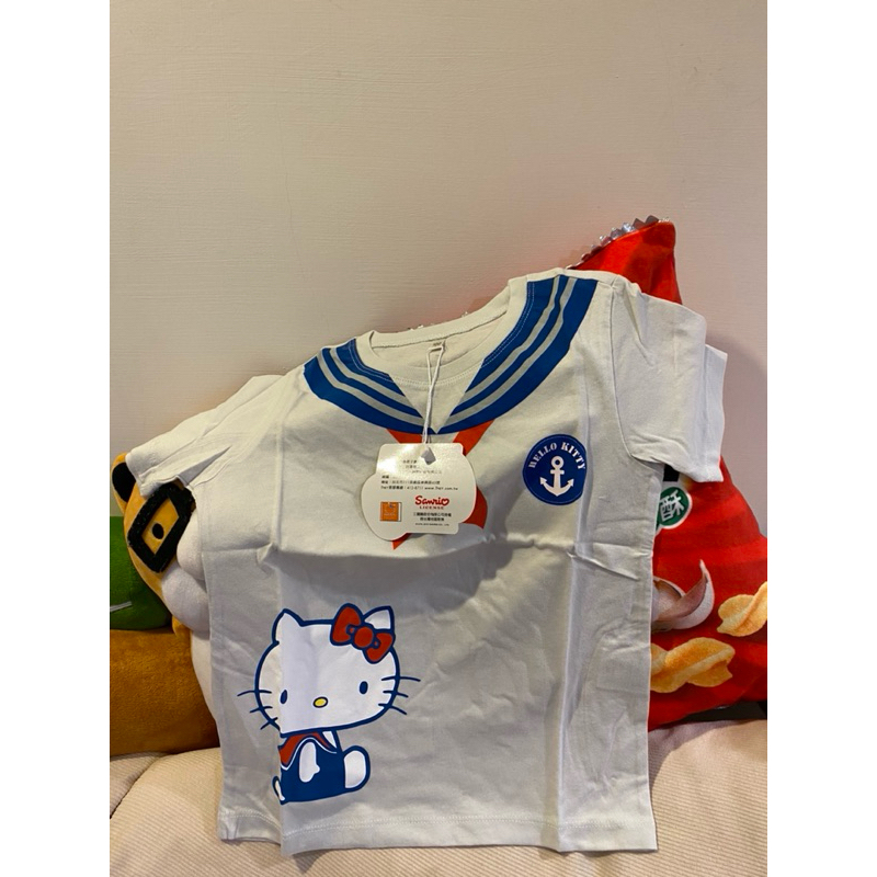 全新 Hello Kitty純棉水手服圓領短袖上衣淺灰100cm