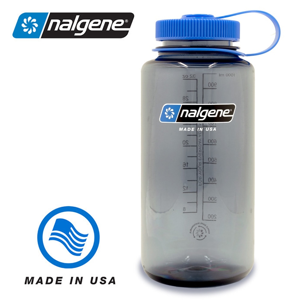 【Nalgene 美國】寬口水瓶 運動水壺 1000cc 煙霧灰 (2020-1532)