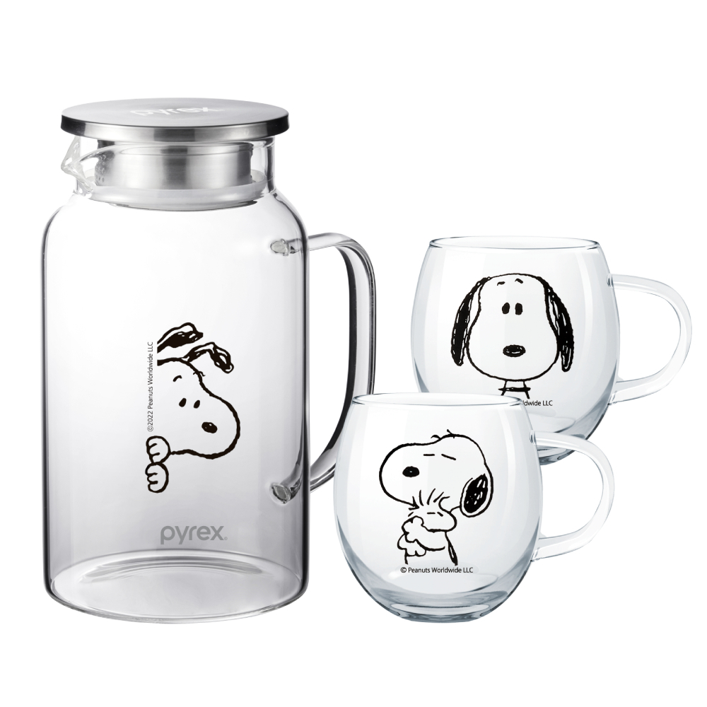 【康寧 Pyrex】SNOOPY史努比 超可愛耐熱玻璃蛋型杯/玻璃壺