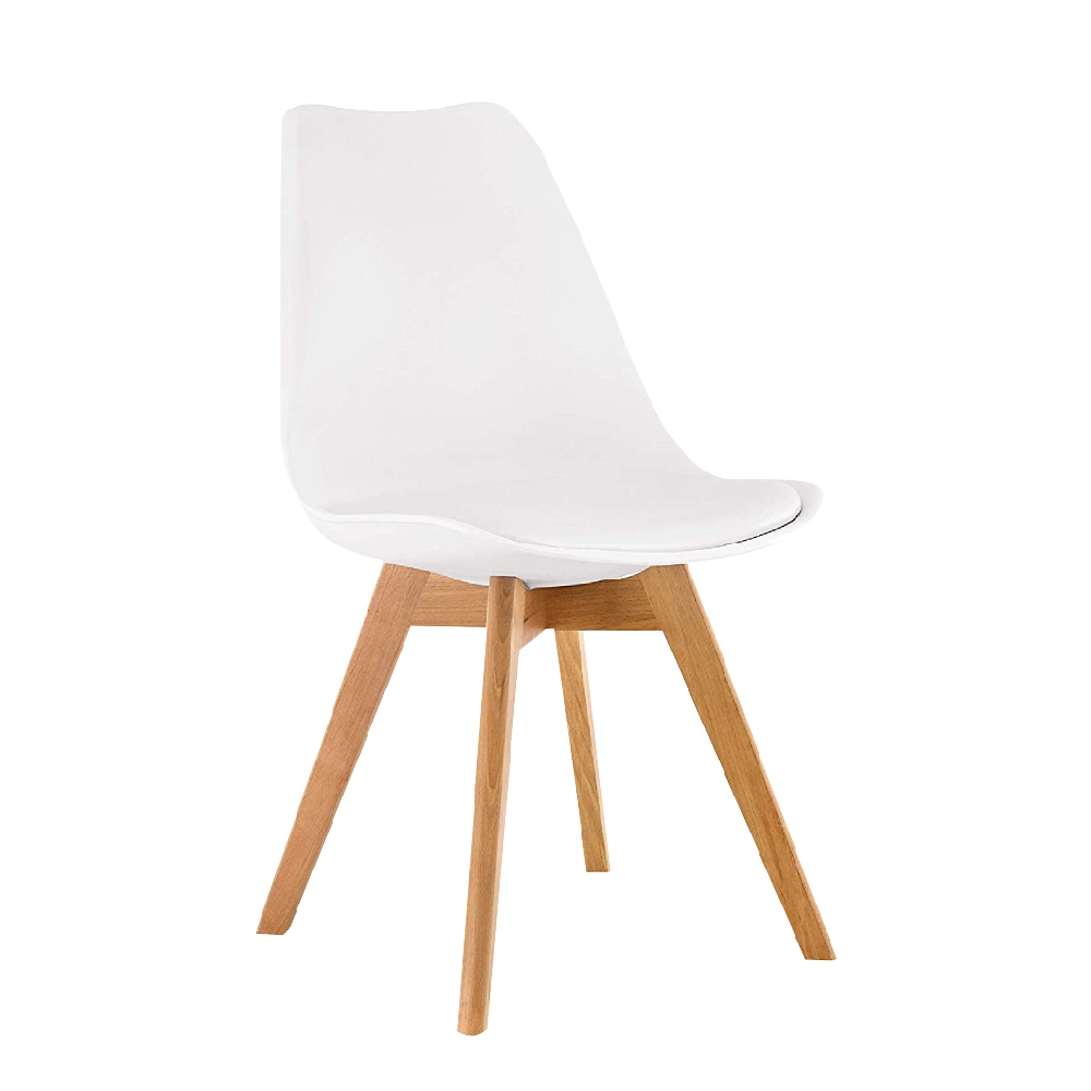 整新品022201北歐經典造型軟墊櫸木腳餐椅-白色(椅面/椅腳小傷)