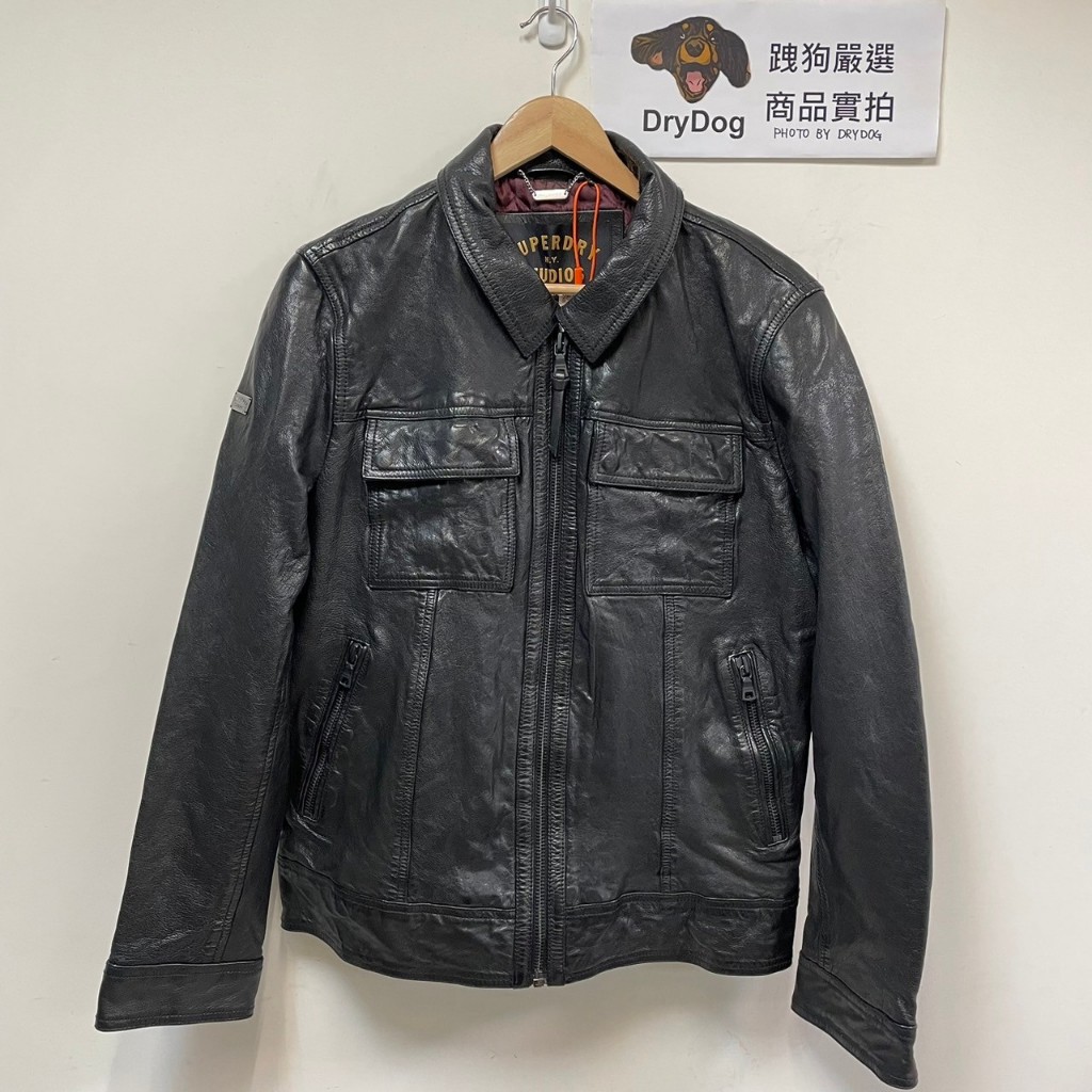 跩狗嚴選 極度乾燥 Superdry 70年代 復古風格 皮衣 黑色 騎士 機車 軍裝 真皮 外套 山羊皮 合身版型