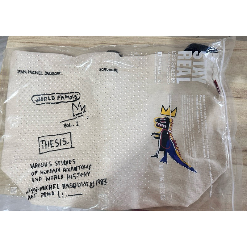 免運💕本賣場獨家✅STAYREAL x Basquiat 聯名款巴斯奇亞恐龍帆布包 白色側背包 手提包