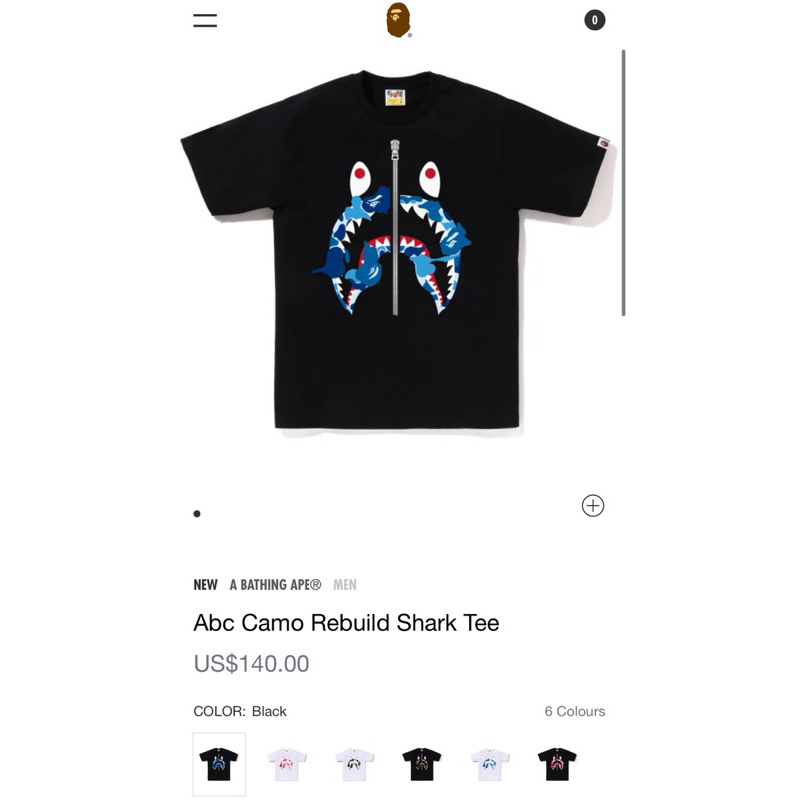 A BATHING APE® Abc Camo Rebuild Shark Tee鯊魚 迷彩 24年新款 短袖T恤