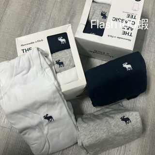 Abercrombie & Fitch A&F A&F AF男 圓領 短素T T恤 三件組 盒裝短T 麋鹿 AF男素T