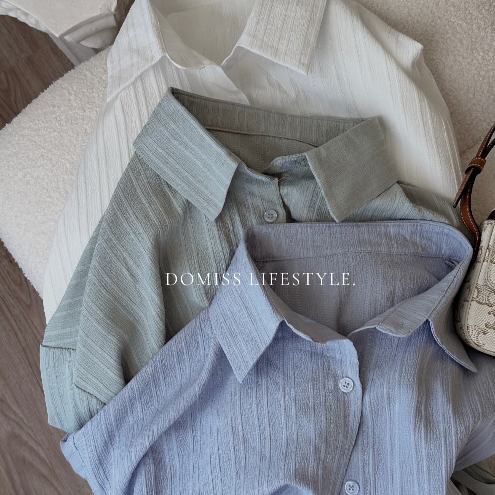 DOMISSS 不規則肌理紋路涼感襯衫-4色 薄襯衫 慵懶風 襯衫外套	罩衫 小外套 (現+預)