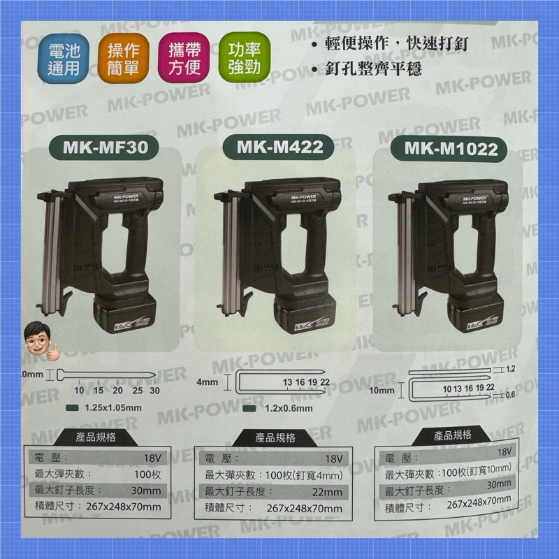 ★免運費★【MK】18V木工釘槍1022取代氣動釘槍 免空壓機