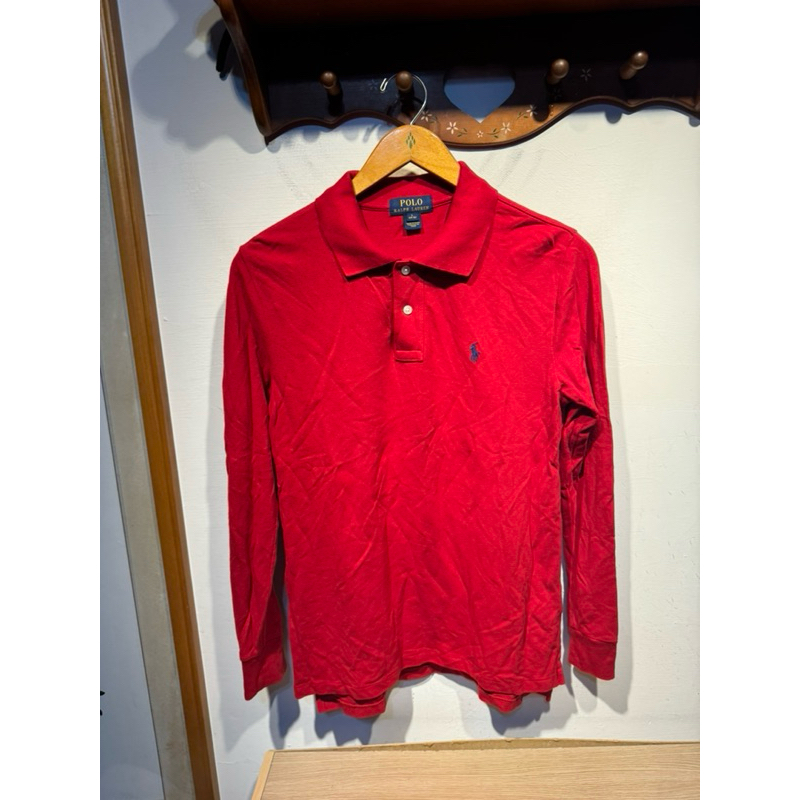 polo ralph lauren 紅色 青年版 長袖 polo衫 L碼14-16