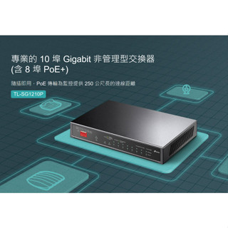 ❤️結帳優惠 TP-LINK TL-SG1210P 10埠Gigabit 桌上型交換器 含8埠PoE POE交換器