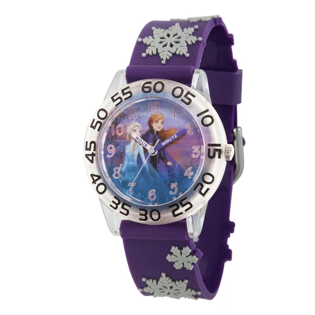 HappyHour: 預購*美國正品 迪士尼冰雪奇緣 艾莎安娜 紫色雪花款時間指針學習石英錶 兒童手錶