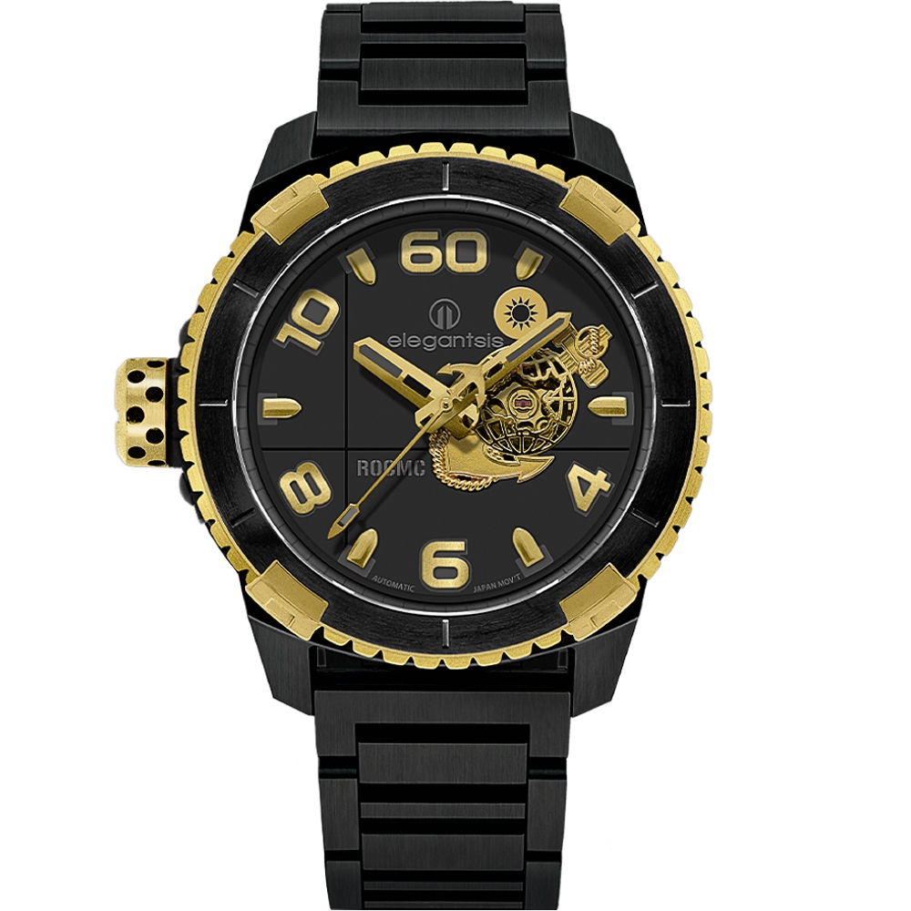 elegantsis 愛樂時 海軍陸戰隊特別款 大三針機械錶-黑金款/48mm ELJX48AS-LVTP5-NBG02