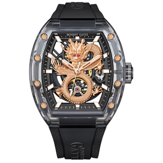 BONEST GATTI | 原廠授權布加迪 金龍款 酒桶型 黑色氟橡膠錶帶 自動上鍊機械腕錶